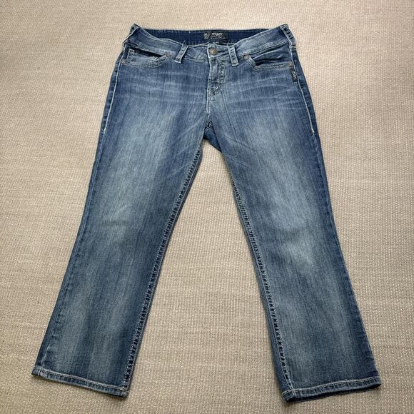 Silver Y2K low rise stretch jeans cropped Suki distressed embellished pockets - Picture 2 of 7